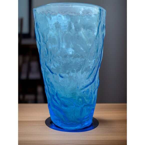 Morgantown Seneca Peacock Blue Driftwood  6-Set Tumbler Glasses Crinkle 12 oz - Picture 2 of 16